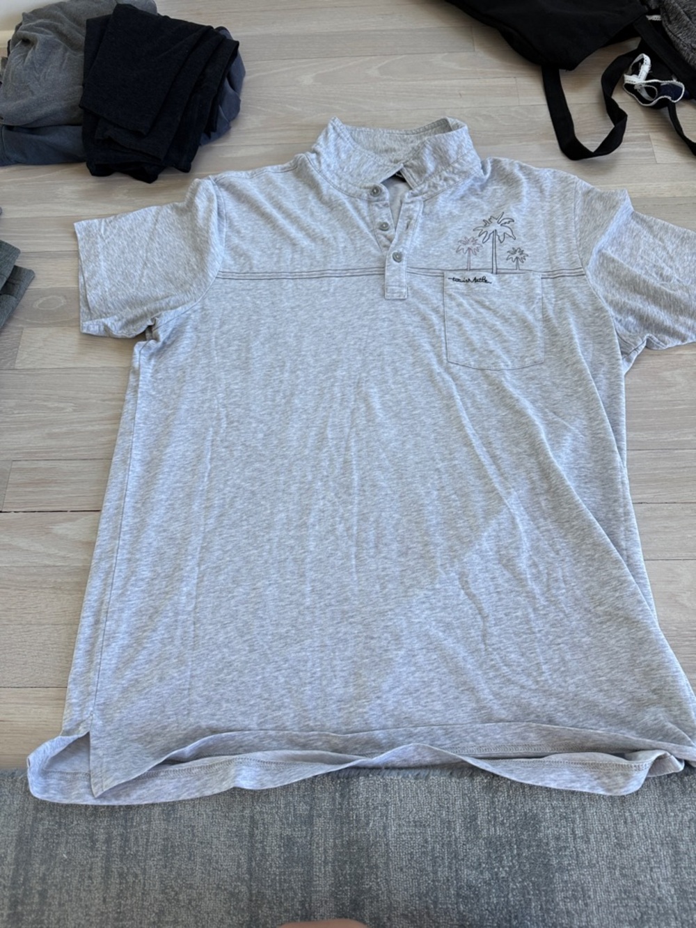 Travis Mathew Light Gray Polo with Palm Tree Embroidery